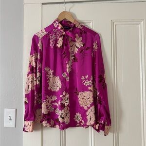 Zara Long Sleeve Tie Neck Blouse Size S